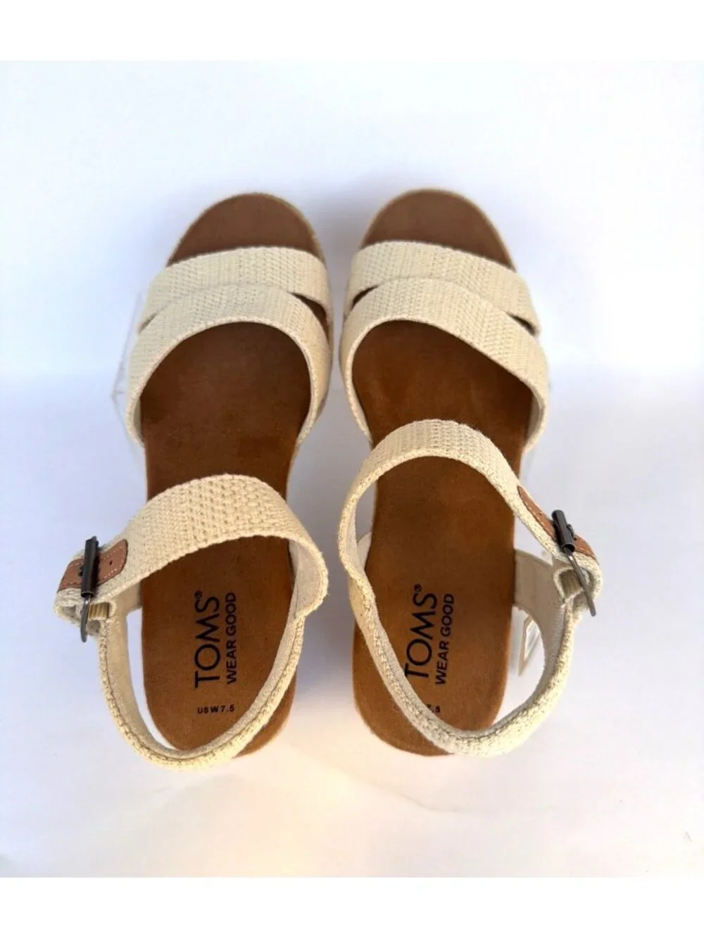 Toms Audrey Espadrilles Ankle Strap Natural Ivory Wedges Women Size 7.5